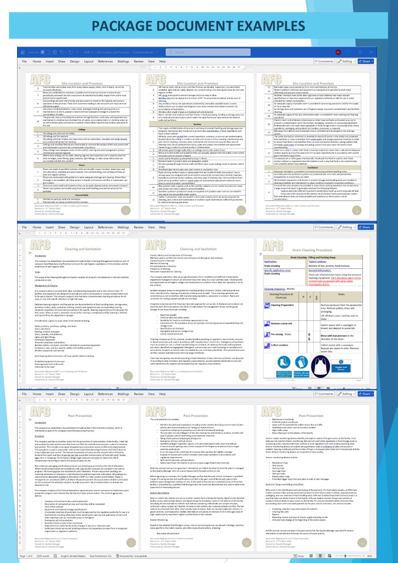 SQF Food Safety Code Templates